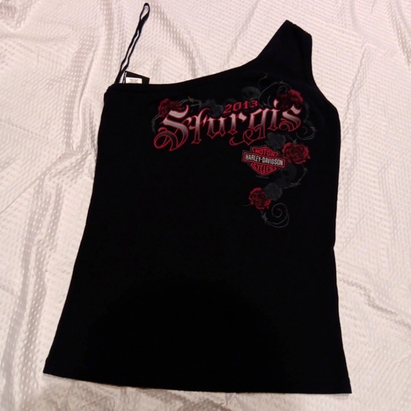 Harley-Davidson Black Tank with Red Logo Size M One Shoulder - Picture 1 of 4